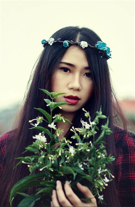 Young Girl With Flower Crown And White Flowers Image