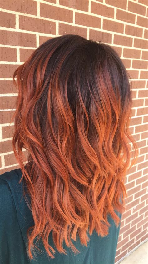 Copper Red Balayage Red Balayage Hair Orange Ombre Hair Hair Color