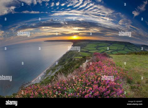 Sunset Over The Jurassic Coast From The Golden Cap Dorset England Uk