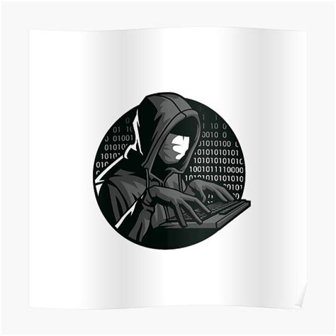 Hacker With Hoodie And Mask Binary Hacker Design Poster By Leo