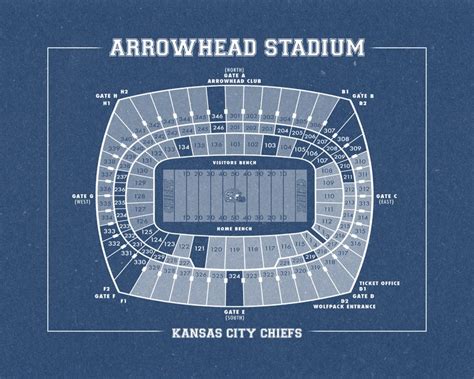Vintage Style Print Of Arrowhead Stadium Seating Chart On Etsy