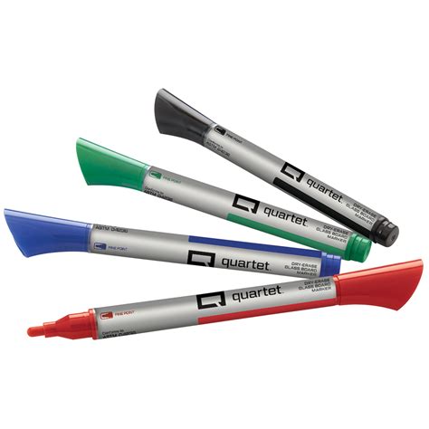 Quartet Glass Board Dry Erase Markers Assorted Colours Fine Tip 4pk