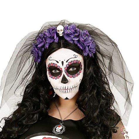 Serre-tête "Dia de los Muertos" avec voile - lilas à prix minis sur
