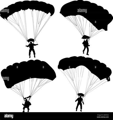 Set Skydiver Silhouettes Parachuting Vector Illustration Stock Vector
