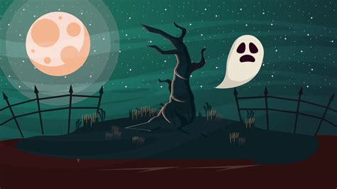 Happy Halloween Animated Scene With Ghost 4k Stock Motion Graphics Sbv