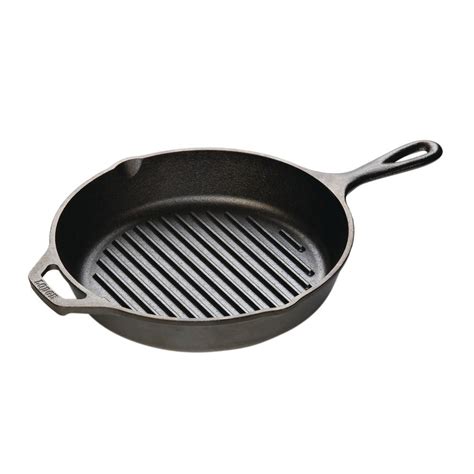 The ribbed surface allows fat to drain from food while also searing tantalizing grill marks onto your food. Lodge 10.25 in. Cast Iron Round Grill Pan-L8GP3 - The Home ...