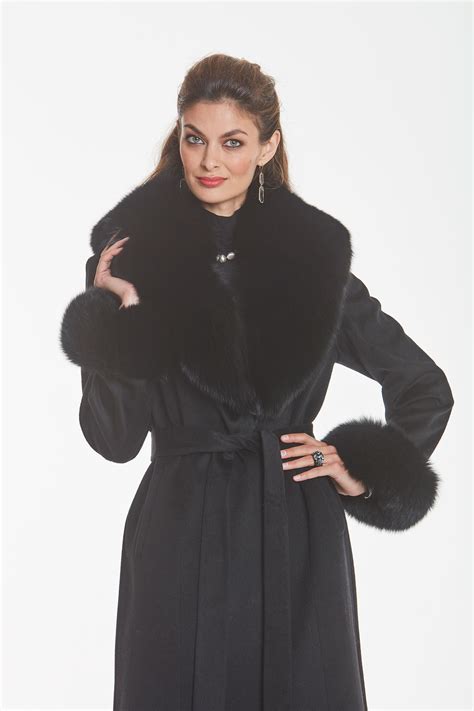 Cashmere Coat Black Fox Trim Madison Avenue Mall Furs