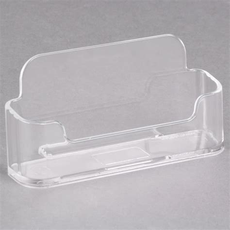 Notched front holder provides easy access to the displayed business card. 4" x 2" Acrylic Name / Business Card Holder