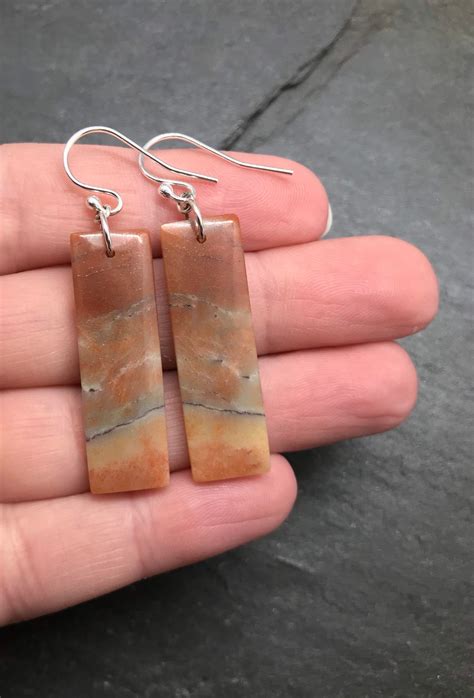 Natural Stone Dangle Earrings Gemstone Earrings Sterling Etsy