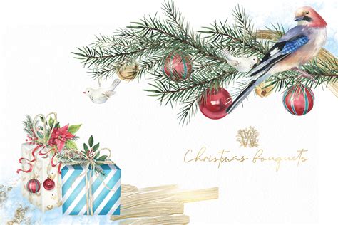 Watercolor Christmas Bouquets Clip Art Holiday Borders Etsy