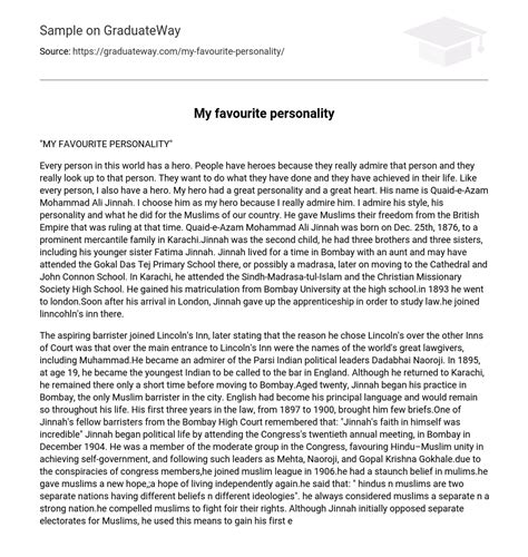 My Favourite Personality Free Essay Example 952 Words Graduateway