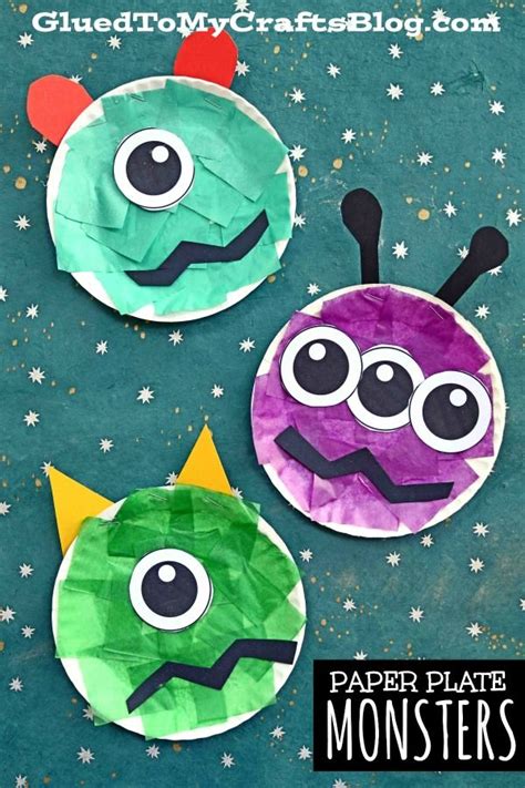 Paper Plate Monster Craft Halloween Crafts Preschool Toddler Arts