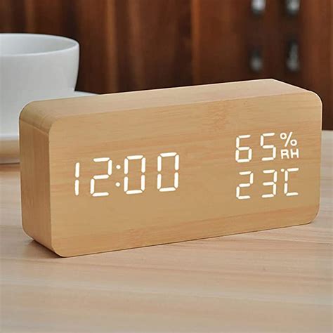 fchjj despertador digital reloj despertador de madera conversión de 12 24 horas modo de bucle de
