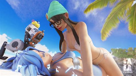 Rule 34 3d Beanie Bikini Black Hair Blue Hair Electricity Glasses