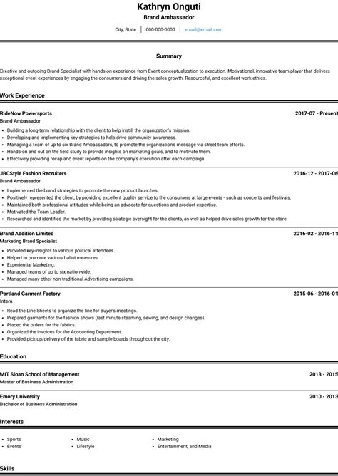 How to write brand ambassador resume. Brand Ambassador - Resume Samples & Templates | VisualCV