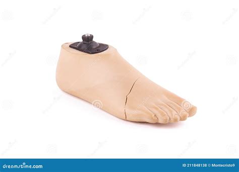Broken Prosthetic Foot Isolated On A White Background Stock Photo