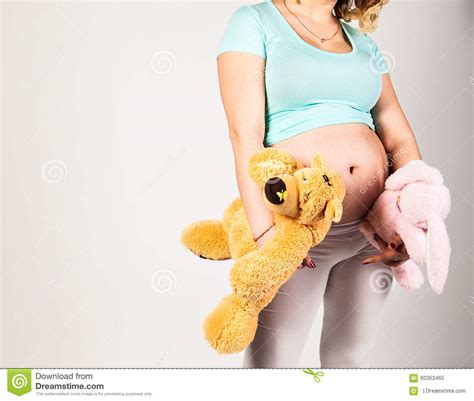 Pregnant Woman With Toy On Her Belly Stock Image Image Of Beautiful