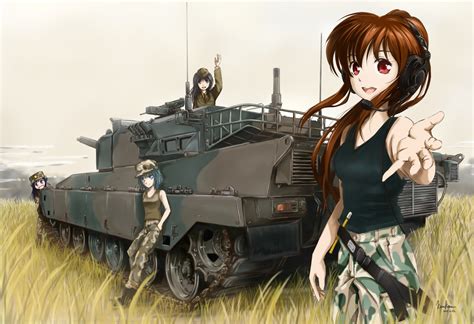 Wallpaper Anime Girls Vehicle Weapon Tank Top Original Characters Army Girl 1434x981