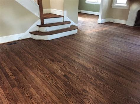 Wood floor stain, how to apply wood stain colors, staining hardwood floors, types of hardwood wood floor stain : Red oak Minwax Provincial stain before gloss and satin ...