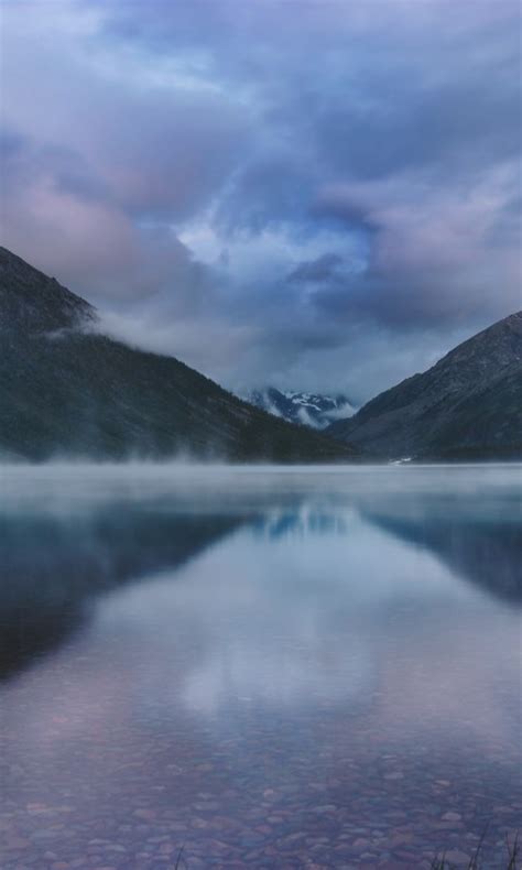 Mountain Is Reflecting On Lake Water With Cloudy Sky Background 4k 5k