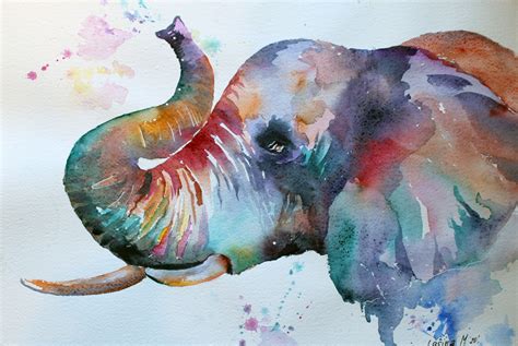 Elephant Waterclor Painting Colorful Elephants Art Elephants Wall Decor