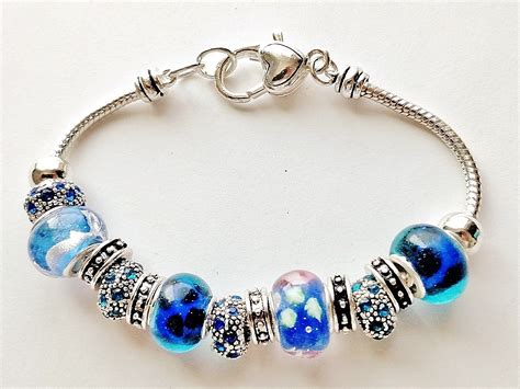 Pandora Inspired Crazy Blue Murano Glass Bead Bracelet Vintage Style