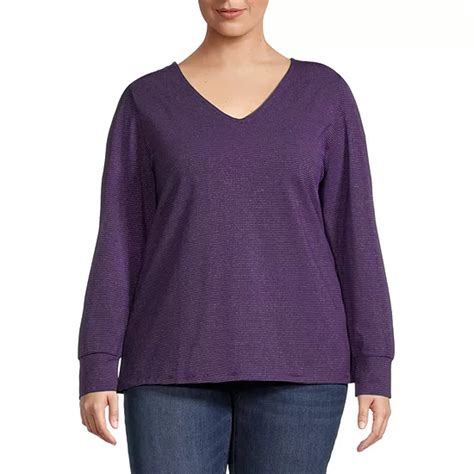 Liz Claiborne Plus Womens V Neck Long Sleeve Blouse Jcpenney