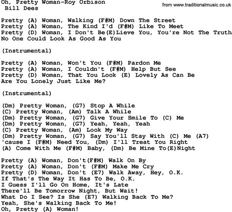 Country Music Oh Pretty Woman Roy Orbison Lyrics And Chords
