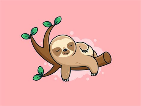 Cute Sleep Sloth Cartoon With Cute Pose By Mexdesign On Dribbble