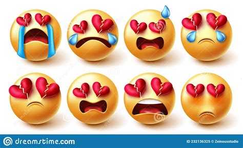 Emojis Broken Hearted Vector Set Smiley Characters In Sad Crying And