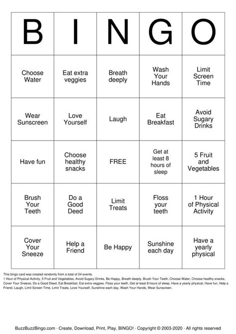 Healthy Bingo Bingo Cards To Download Print And Customize