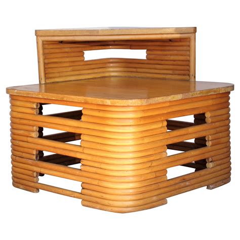 Two Tier Stacked Rattan Corner Table By Paul Frankl At 1stdibs
