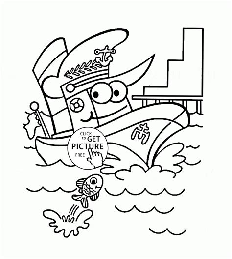 Funny Cartoon Steamship Coloring Page For Kids