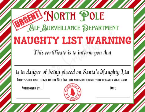 Free Printable Naughty List Warning Letter From Santa Minimalist