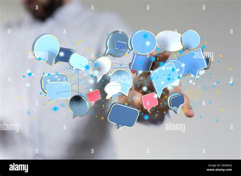 The Hand Touching Hovering 3d Message Icons Stock Photo Alamy