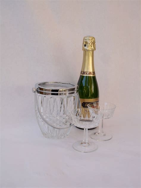 Vintage French Glass Ice Bucket With Two Champagne Etsy French Vintage Champagne Coupe