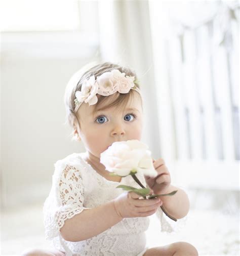 Baby Girl Pink Flower Headband Baby White Lace Dress One Year Old