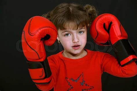 Little Girl Wearing Boxing Gloves Stock Image Colourbox