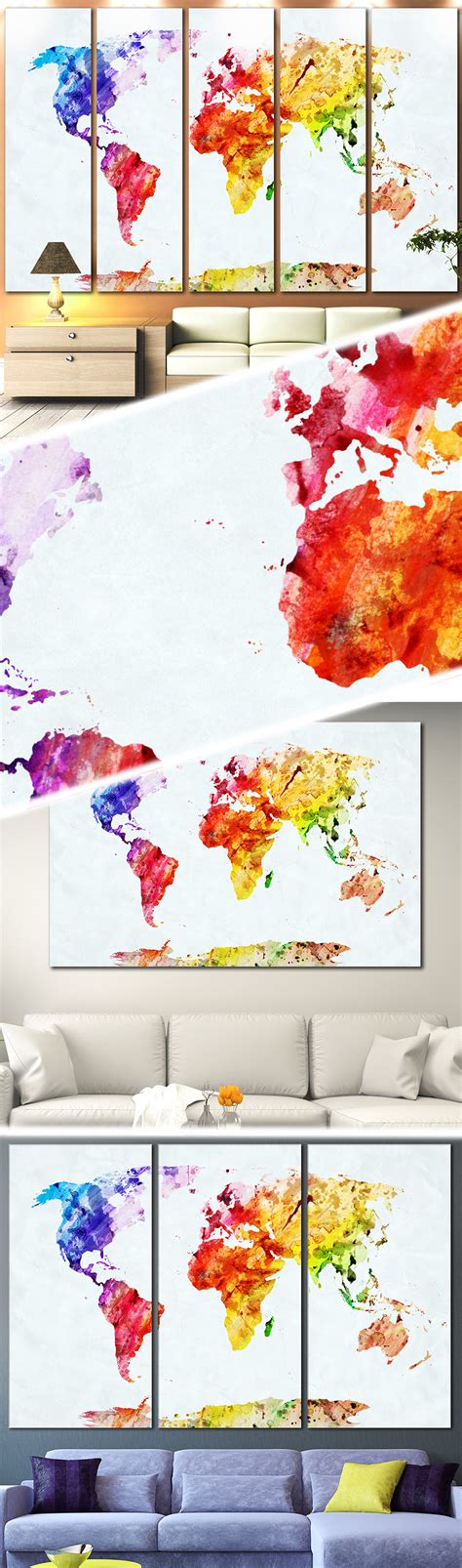 Watercolor World Map №705 Ready To Hang Canvas Print 1 Panel 24x16