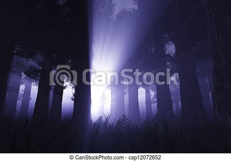 Supernatural Scene In Dark Deep Forest 3d Render Canstock