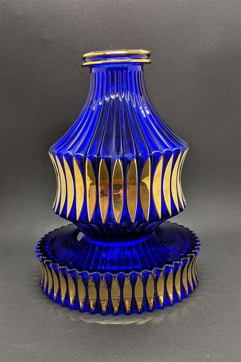 Vintage Cobalt Blue And Gold Glass Vase And Fruit Bowl German Etsy