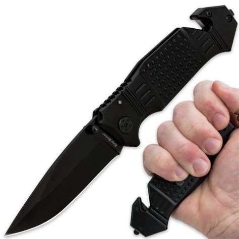 Ridge Runner Tactical Black Rescue Folding Pocket Knife Knives And Swords At The