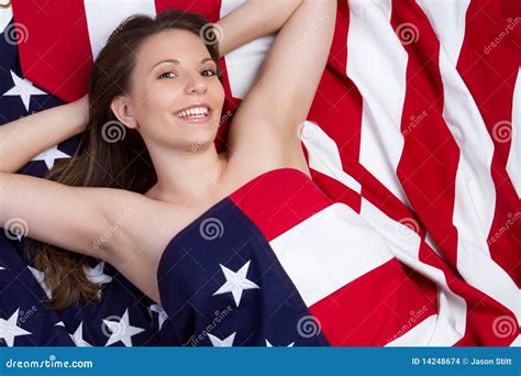 Flag Woman Stock Photo Image Of Brunette Playful Girls