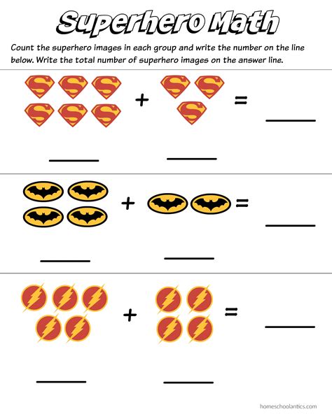 Math games for kids take the frustration out of practicing math for young learners and make it a fun and rewarding experience. Superhero Math: Kindergarten Addition Worksheet Printables - Homeschool Antics
