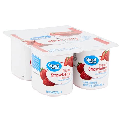 Great Value Original Strawberry Lowfat Yogurt 6 Oz 4 Count Walmart