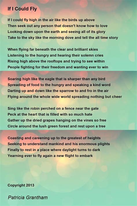 If I Could Fly Poem By Patricia Grantham Poem Hunter