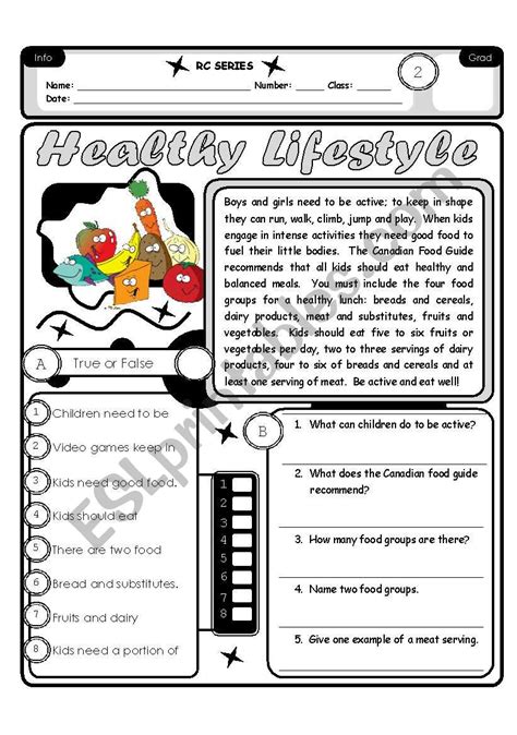 A Healthy Lifestyle English Esl Worksheets For Distance Learning And