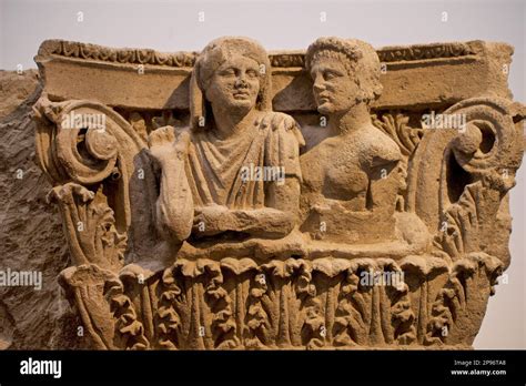 Ornately Carved Roman Tufa Stone Capital From Pompeii Depicting Married