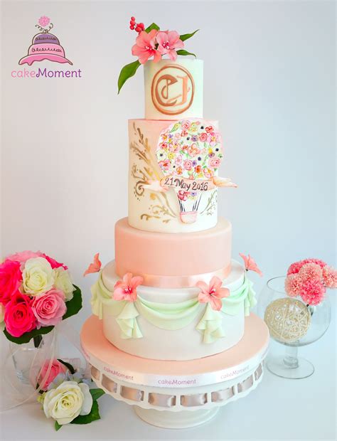 Four Tier Wedding Cake Mint Peach Wedding Cake Beautiful Wedding