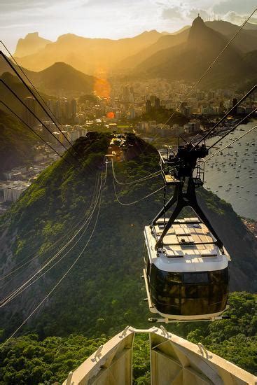 Overhead Cable Car Approaching Sugarloaf Mountain Rio De Janeiro